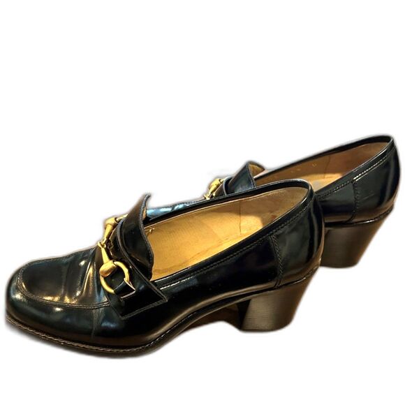Gucci Black Leather Horsebit Loafer Pumps - Size 6.5 - Picture 1 of 9